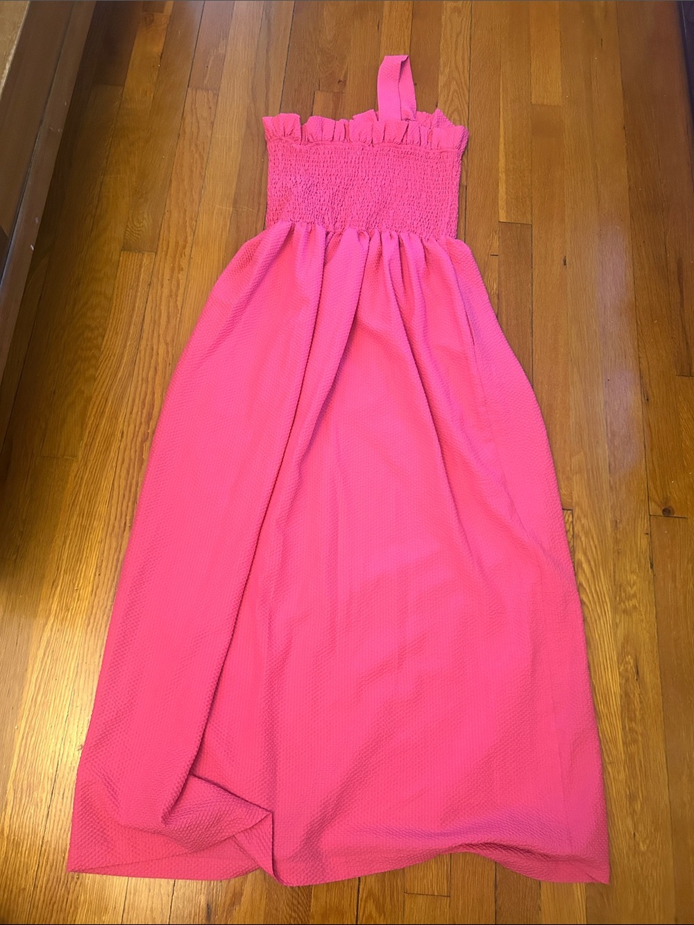 Wray Tracy dress in azalea pink medium one shoulder smocked - Picture 6 of 7